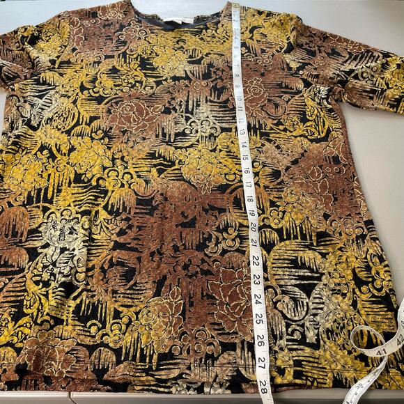 JM Collection Long Sleeve Blouse Crewneck Textured Print Plus Size Gold Brown 2X - Picture 11 of 12